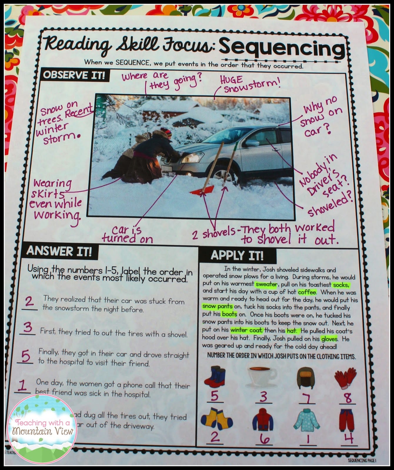 Using Pictures to Teach Reading and Writing Skills 5 Sequencing2BSample
